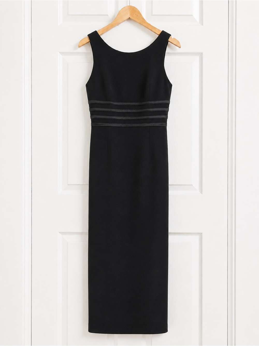 VTG 90s Andrea Polizzi Black Column Gown Open Back Tag 12 Fits Small 4/6 - Picture 4 of 9